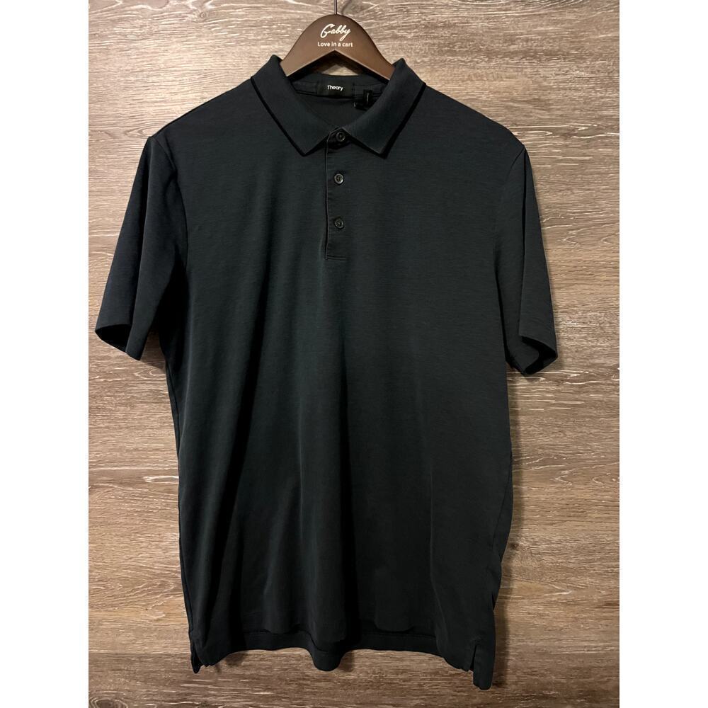 Theory Men Polo shirt Size Large Dark Gray Preppy Timeless Classic